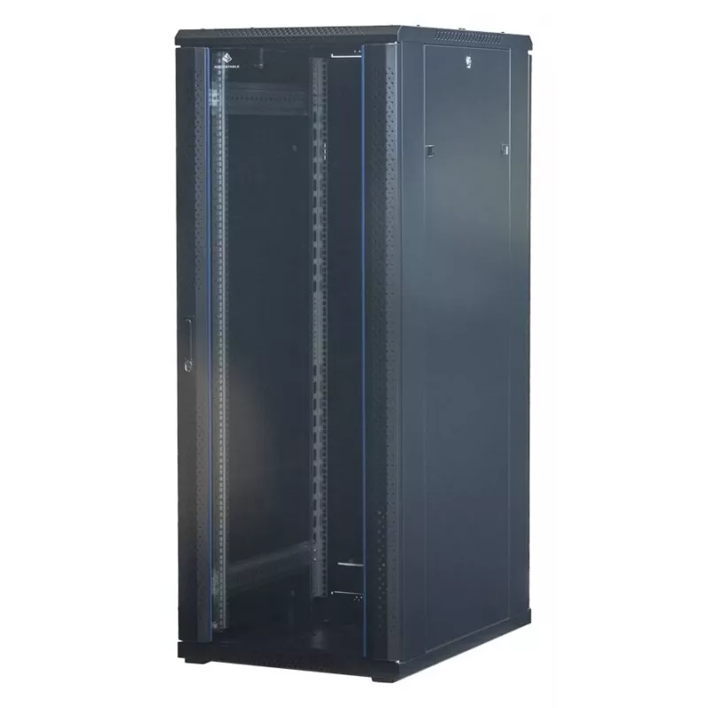 Rockstable Armário de rack de servidor 32U 19 polegadas com porta de vidro - estrutura autónoma - 32U - 800 kg - fecho com chave - calhas de montagem - pés ajustáveis (RS19-6832)