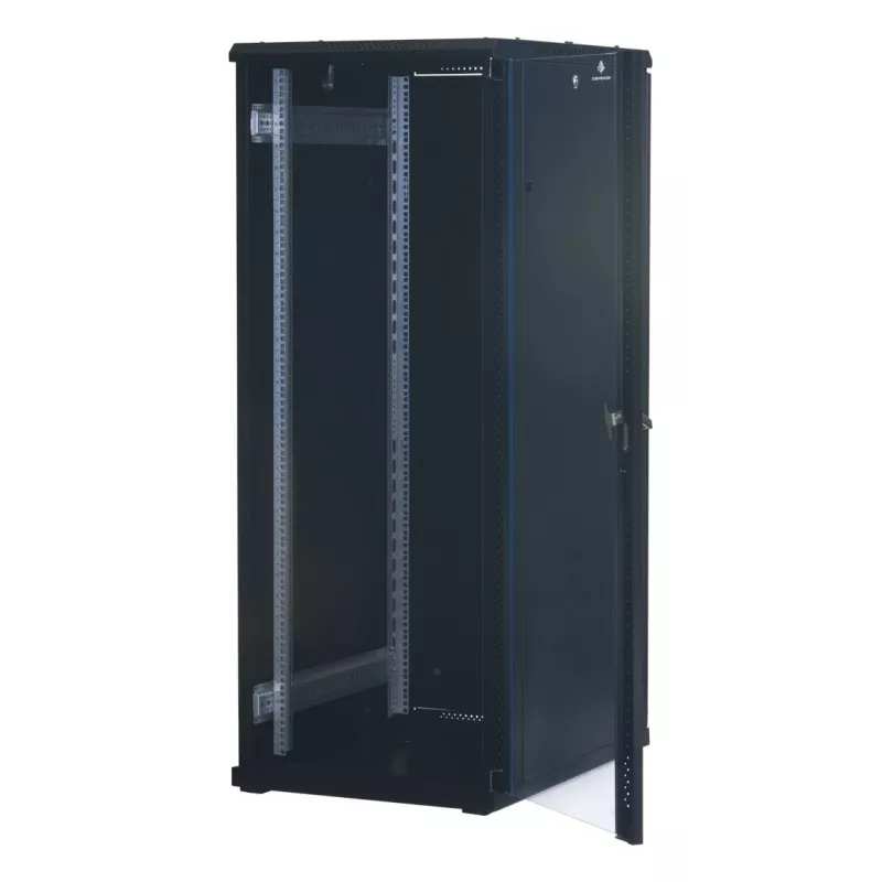Rockstable Armário de rack de servidor 32U 19 polegadas com porta de vidro - estrutura autónoma - 32U - 800 kg - fecho com chave - calhas de montagem - pés ajustáveis (RS19-6832)