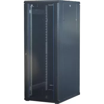 Rockstable Armário de rack de servidor 32U 19 polegadas com porta de vidro - estrutura autónoma - 32U - 800 kg - fecho com chave - calhas de montagem - pés ajustáveis (RS19-6832)