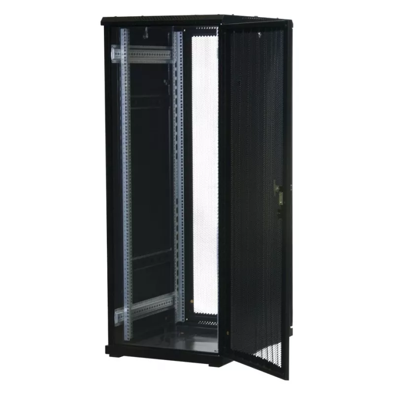 Rockstable Armário de servidor 32U 19 polegadas com portas de malha - Estrutura autónoma - 32U - 800 kg - fecho - calhas de montagem - pés ajustáveis (RS19-6832PP)