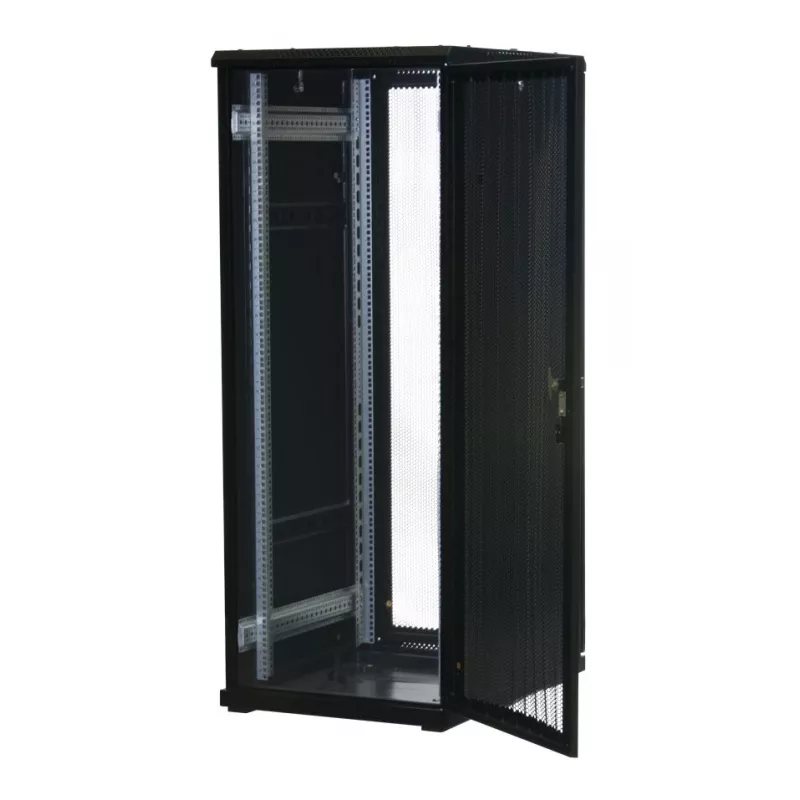 Rockstable Armário de servidor 32U 19 polegadas com portas de malha - Estrutura autónoma - 32U - 800 kg - fecho - calhas de montagem - pés ajustáveis (RS19-6832PP)