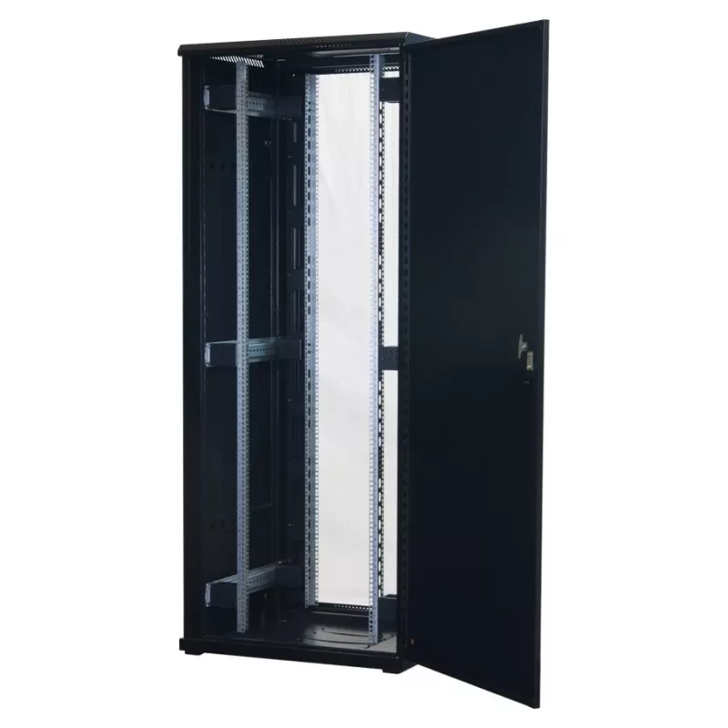 Armário de servidor Rockstable 42U 19 polegadas com porta de vidro - Armário de chão - 42U - 800 kg - Fechadura com chave - Calhas de montagem - Pés ajustáveis (RS19-8842)