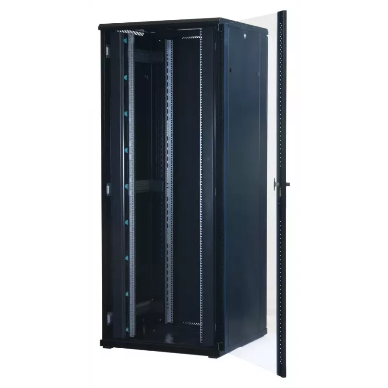 Armário de servidor Rockstable 42U 19 polegadas com porta de vidro - Armário de chão - 42U - 800 kg - Fechadura com chave - Calhas de montagem - Pés ajustáveis (RS19-8842)