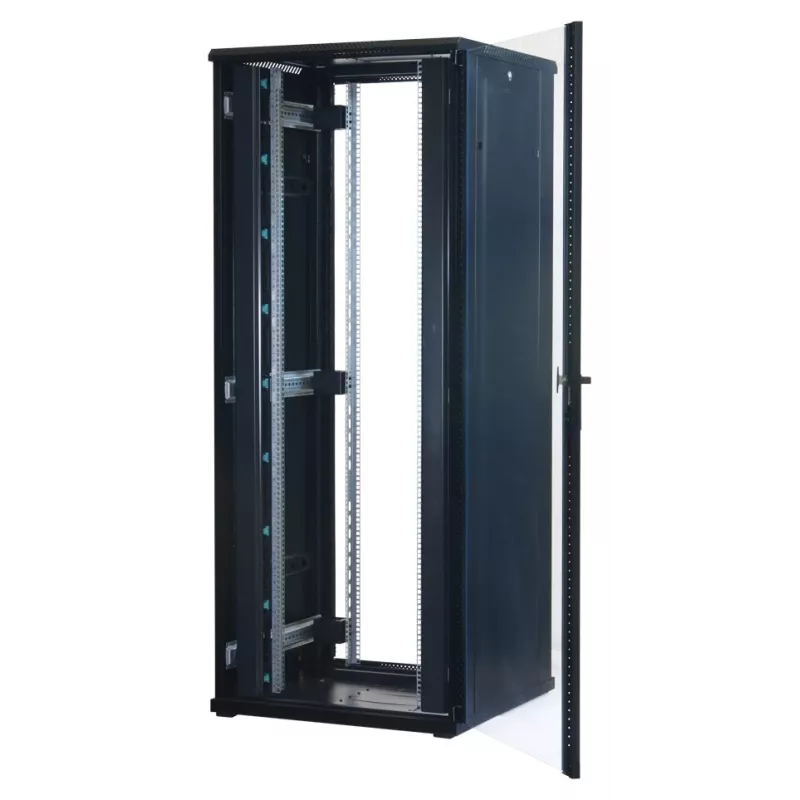 Armário de servidor Rockstable 42U 19 polegadas com porta de vidro - Armário de chão - 42U - 800 kg - Fechadura com chave - Calhas de montagem - Pés ajustáveis (RS19-8842)