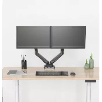 Rockstable RS-MM007 Suporte avançado para dois monitores - Aperto / Passagem - 13 kg - 15-27 polegadas - 100x100 mm - Preto