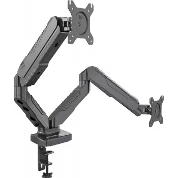 Rockstable RS-MM007 Suporte avançado para dois monitores - Aperto / Passagem - 13 kg - 15-27 polegadas - 100x100 mm - Preto