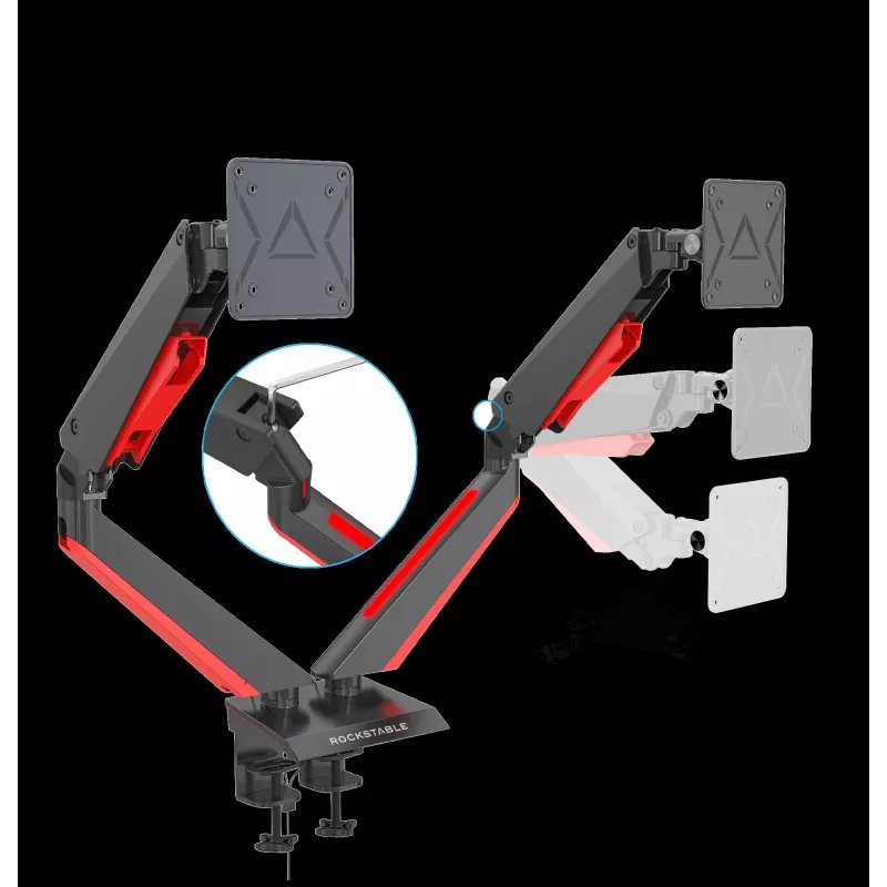 Rockstable RS-MM009 Suporte para monitor gaming para 2 monitores - grampo / passagem - 16 kg - 15