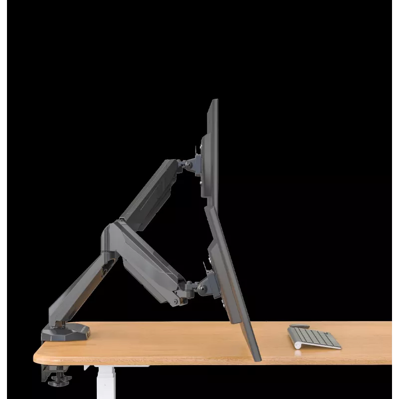 Rockstable RS-MM011B Suporte de secretária profissional para monitor duplo - Grampo/parafuso - 16 kg - 15-32 polegadas - 100x100 mm - Preto