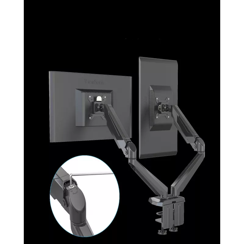 Rockstable RS-MM011B Suporte de secretária profissional para monitor duplo - Grampo/parafuso - 16 kg - 15-32 polegadas - 100x100 mm - Preto