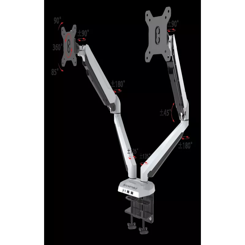ROCKSTABLE RS-MM011W Suporte Profissional para Dois Monitores - Aperto / Passagem - 16 kg - 38,1 cm (15 polegadas) - 81,3 cm (32 polegadas) - 100 x 100 mm - Branco