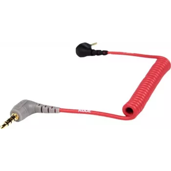 Cabo de microfone Rode SC7 - ficha TRS 3,5 mm para ficha TRRS 3,5 mm - 17 cm - blindado - vermelho