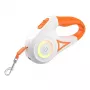 ROJECO RQYS-04 ORG Trela retrátil automática para cão com luz LED, fita de 5 m, branca e laranja, para cães até 30 kg