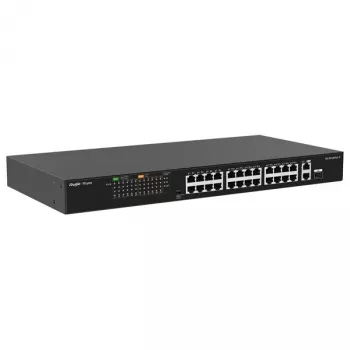 RUIJIE RG-ES126FGS-P switch smart managed Gigabit PoE+ de 24 portas com 2 uplinks SFP, orçamento 370W, montagem em rack, série Reyee