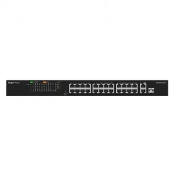 RUIJIE RG-ES126FGS-P switch smart managed Gigabit PoE+ de 24 portas com 2 uplinks SFP, orçamento 370W, montagem em rack, série Reyee