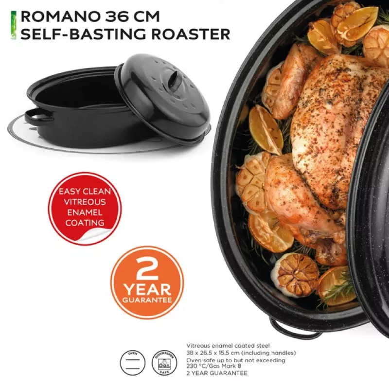 Assadeira com tampa e auto-regadura em esmalte vítreo Russell Hobbs CW114911EU 36cm, preto