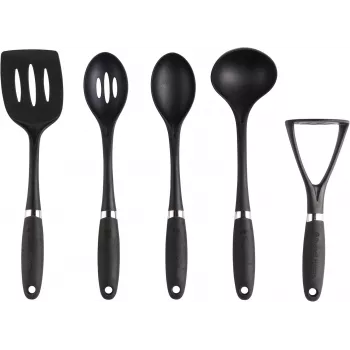 Russell Hobbs RH03026EU7 Conjunto de 5 utensílios de cozinha com suporte giratório, preto e prateado