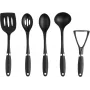 Russell Hobbs RH03026EU7 Conjunto de 5 utensílios de cozinha com suporte giratório, preto e prateado