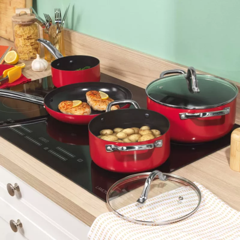 Russell Hobbs RH03821 Conjunto de 4 panelas Riviera, vermelho