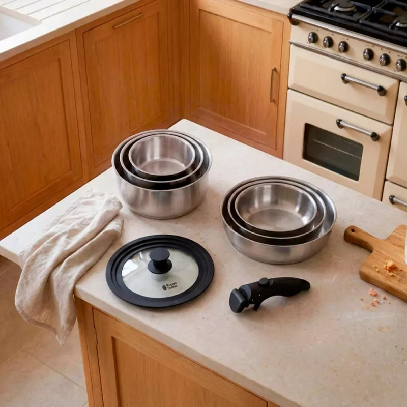 Russell Hobbs RH04041 Conjunto de 8 peças de panelas Smart Clip em aço inoxidável