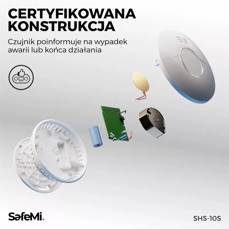 SAFEMI SHS-10S Detetor de fumo - Fotoelétrico, 10 anos de bateria incorporada, 5 anos de garantia