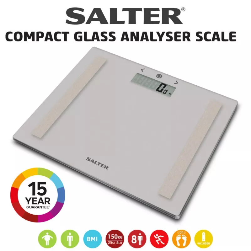 Balança de casa de banho com analisador compacta em vidro Salter 9113 GFEU12, cinzenta