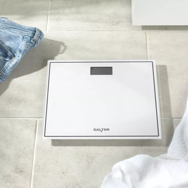 Balança de casa de banho eletrónica compacta em vidro Salter 9207 WHCFEU12, branca