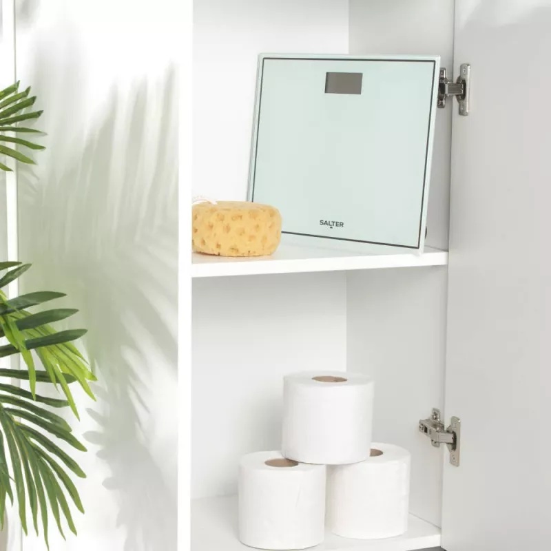 Balança de casa de banho eletrónica compacta em vidro Salter 9207 WHCFEU12, branca