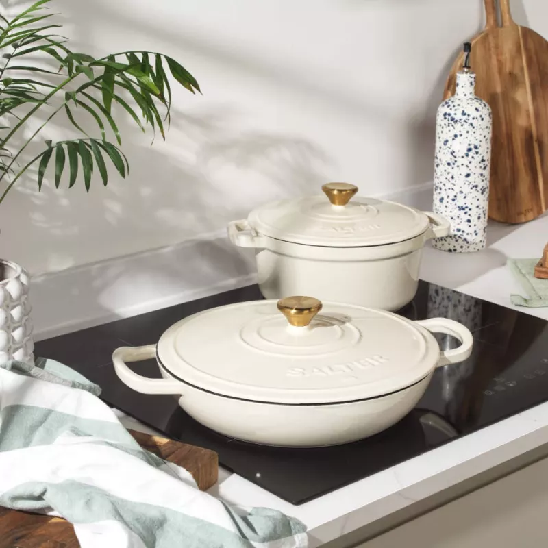 Salter BW13772C Chester Caçarola rasa de ferro fundido 2.8L 30 cm, creme
