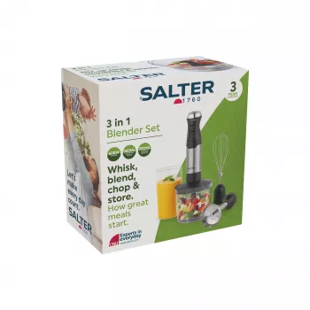 Salter EK6653VDE Conjunto de misturadora 4 em 1, 500W, recipiente de vidro de 1,5L, preto/prateado