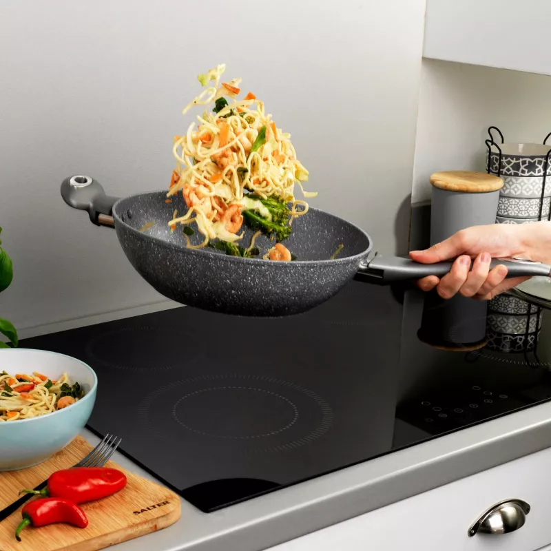 Wok Salter Marblestone 28cm cinzento - alumínio forjado, antiaderente, adequado para indução