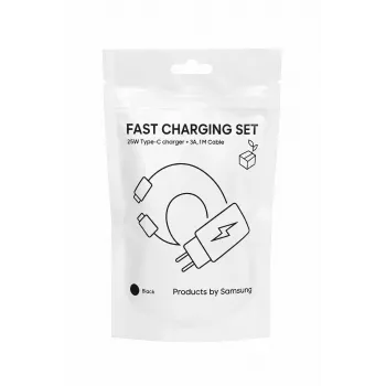 Samsung Adaptador de Viagem de Carregamento Super Rápido USB-C 25W com Cabo USB-C para USB-C - Preto