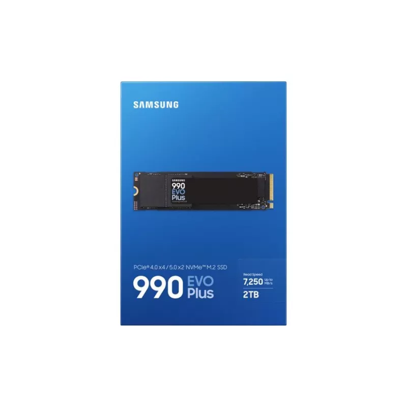 Samsung 990 EVO Plus SSD, 2 TB, M.2, PCIe 4.0, 7150 MB/s, 1350000 IOPS, preto