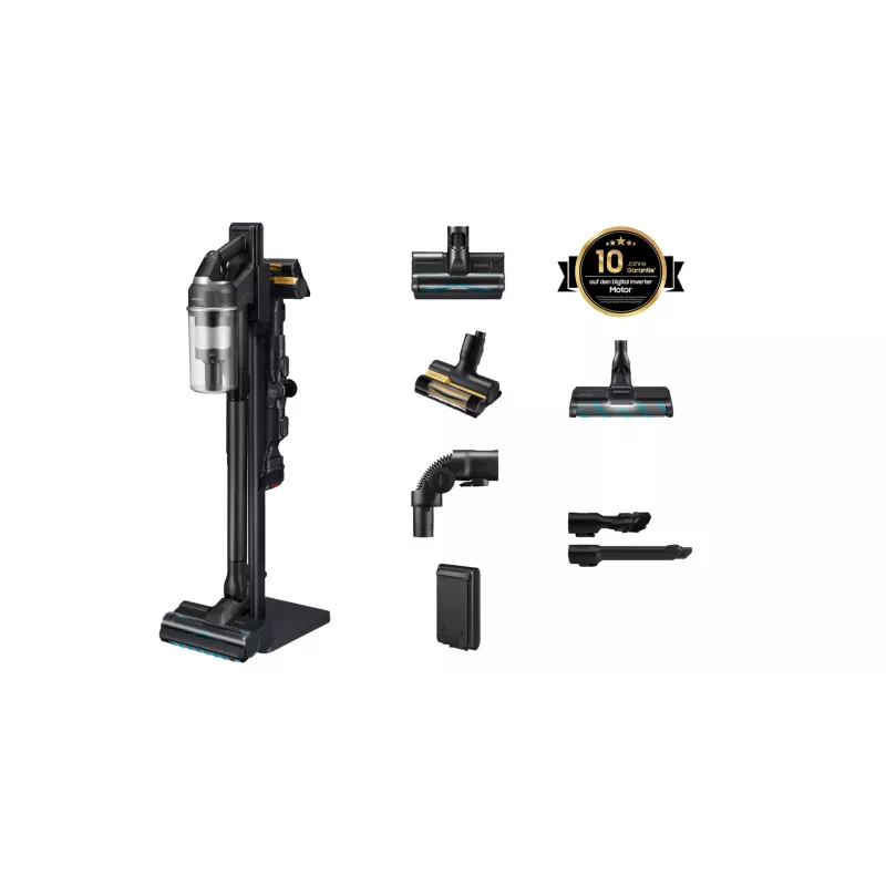Aspirador vertical com bateria Samsung Jet 95S CompleteClean – VS70H28HFC/WD, cinzento cetim, 210 AW, 60 min. de autonomia, iões de lítio