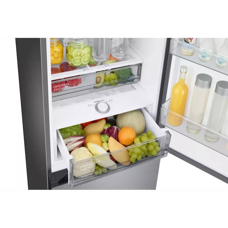 Combinado de frigorífico e congelador Samsung RB38C7B6BS9/EF com congelador em baixo, 390L de volume total, No Frost, compressor Digital Inverter, aspeto de aço inoxidável, Wi-Fi SmartThings