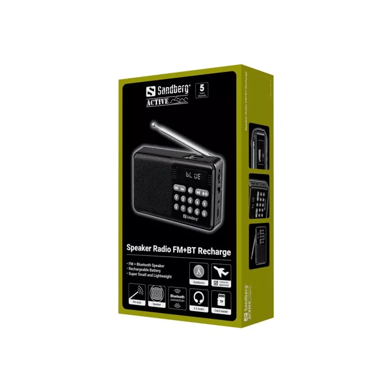 Altifalante Bluetooth portátil SANDBERG Speaker Radio FM+BT Recharge com rádio FM, AUX, USB, MicroSD, 6W, preto