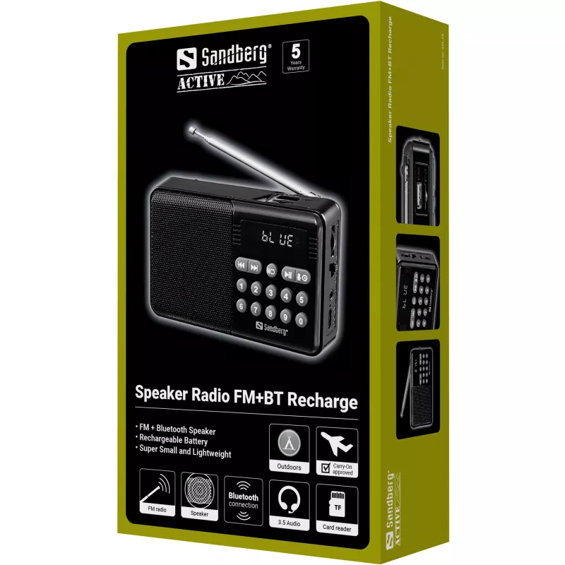 Altifalante Bluetooth portátil SANDBERG Speaker Radio FM+BT Recharge com rádio FM, AUX, USB, MicroSD, 6W, preto