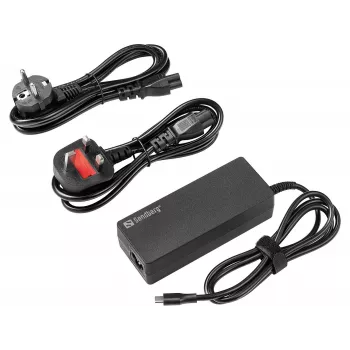 Carregador de parede USB-C SANDBERG AC PD100W EU+UK – 100W USB-C Power Delivery, fichas EU/UK intercambiáveis, preto
