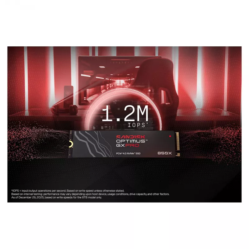 SanDisk Optimus GX PRO 850X 8TB M.2 2280 PCIe Gen4 x4 NVMe SSD com encriptação AES-256-Bit