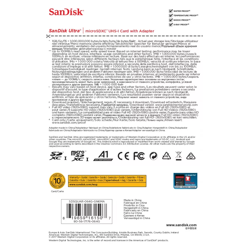 SanDisk Ultra 64GB cartão de memória microSDXC com adaptador SD