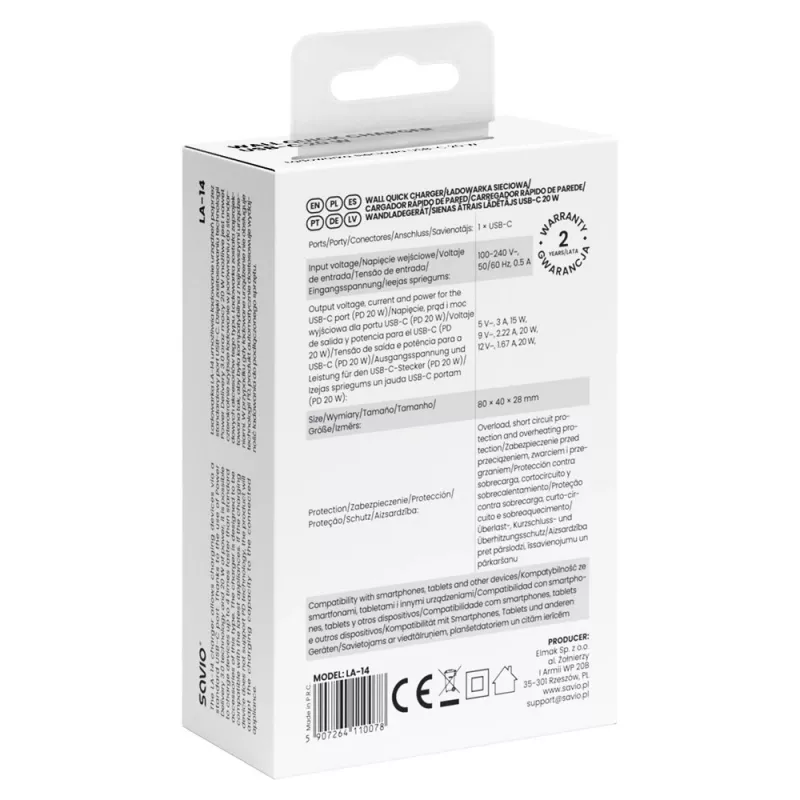 SAVIO LA-14 carregador de parede 20W com Power Delivery 3.0