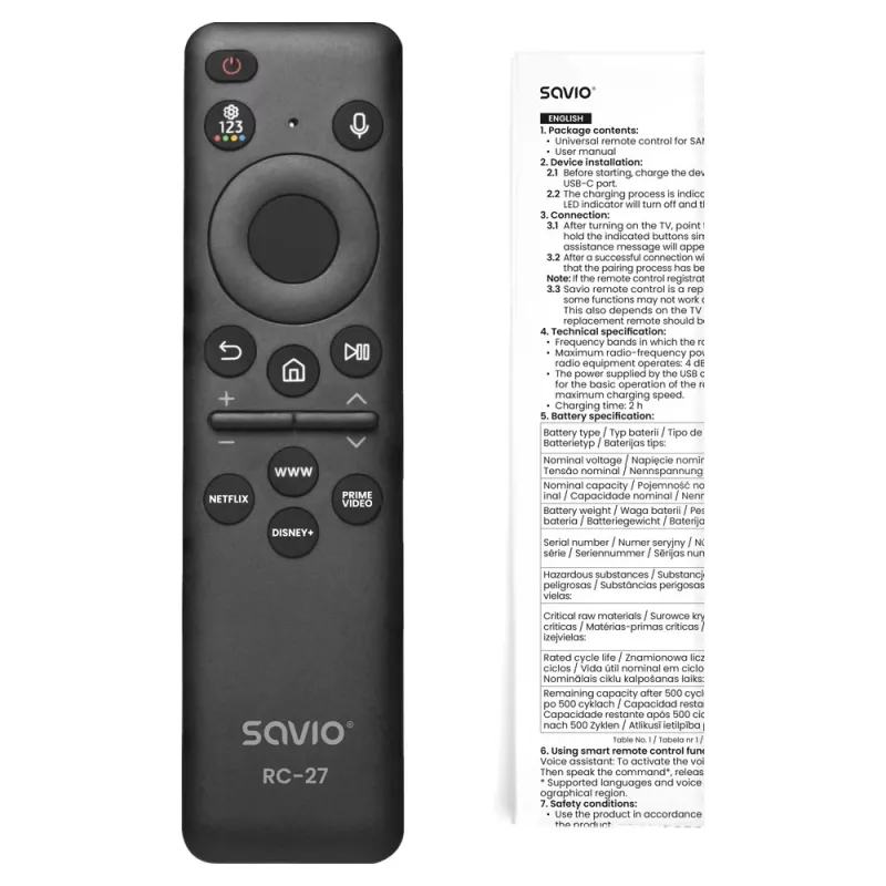 SAVIO RC-27 telecomando universal de substituição para Samsung Smart TV – preto
