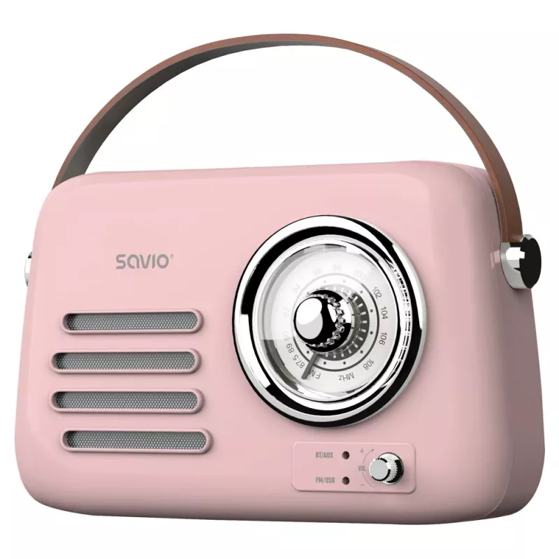 SAVIO RS-03 rádio portátil FM/AM com reprodução MP3 USB/SD, rosa