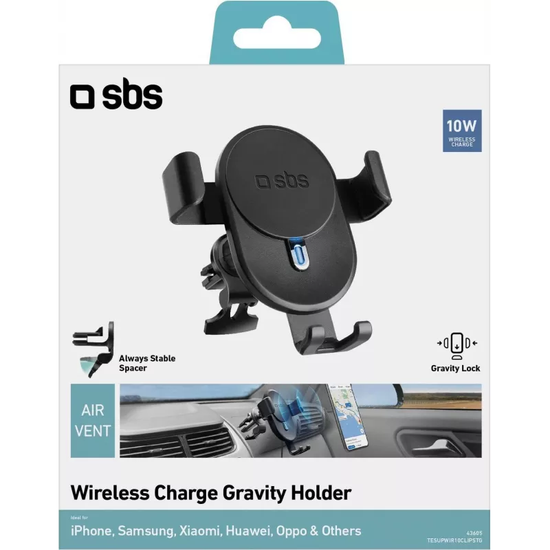 Suporte de carregamento sem fios para automóvel SBS TESUPWIR10CLIPSTG 10W - Preto