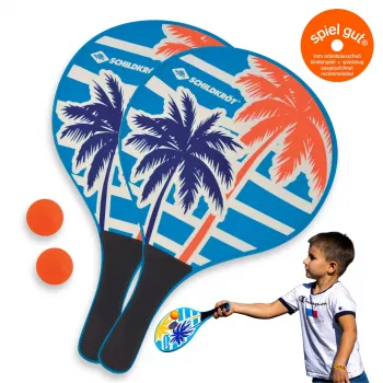 SCHILDKRÖT Conjunto de paddle ball de praia, 4 peças, 2 raquetes de madeira lacada, 2 bolas de borracha, 378 mm 970157