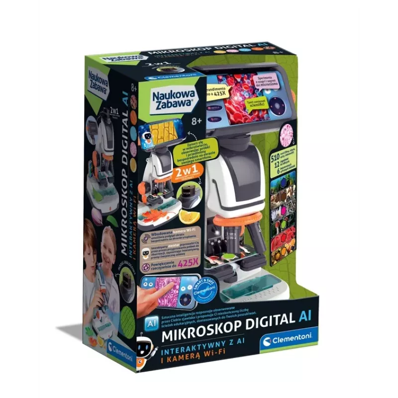 Scientific Fun Microscópio Digital Interativo com IA e Câmara Wi-Fi Clementoni 50406