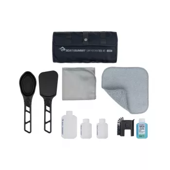 Conjunto de utensílios de cozinha de campismo Sea To Summit - conjunto de lavagem de louça com esfregão de silicone, pano de microfibra e 50 ml de Wilderness Wash