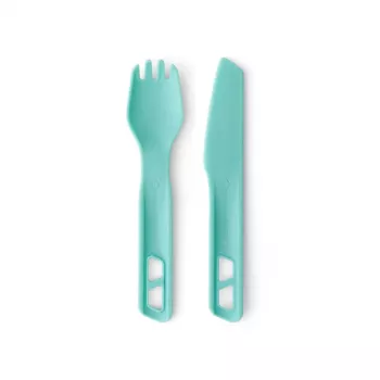 Conjunto de talheres Sea To Summit Passage azul - talheres de campismo de 3 peças (garfo, colher, faca) - nylon reforçado com fibra de vidro - sem BPA - apto para máquina de lavar loiça - design empilhável com mini mosquetão