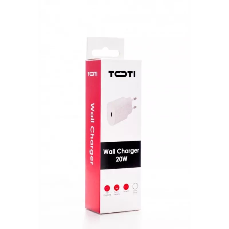 Carregador de parede rápido portátil SEEK TOTI 20W USB-C PD, branco