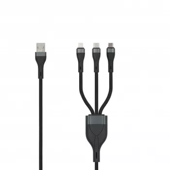 SEEK TOTI USB-A para Micro-USB / USB-C / Lightning cabo entrançado 1,5m 2A (Non-MFI) preto