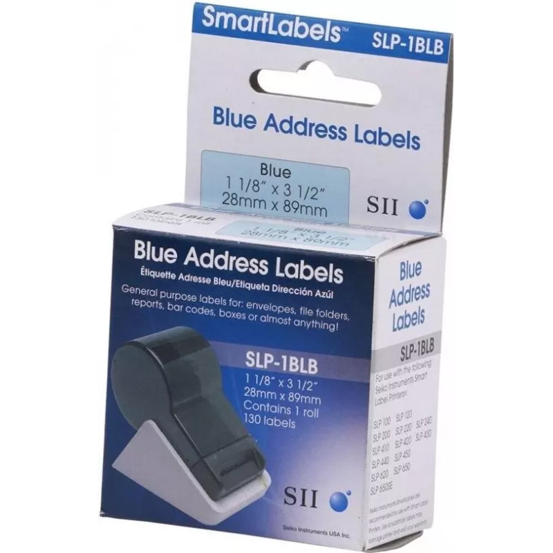 Etiquetas de endereço azuis Seiko SLP-1BLB 28x89 mm (130 etiquetas/rolo)